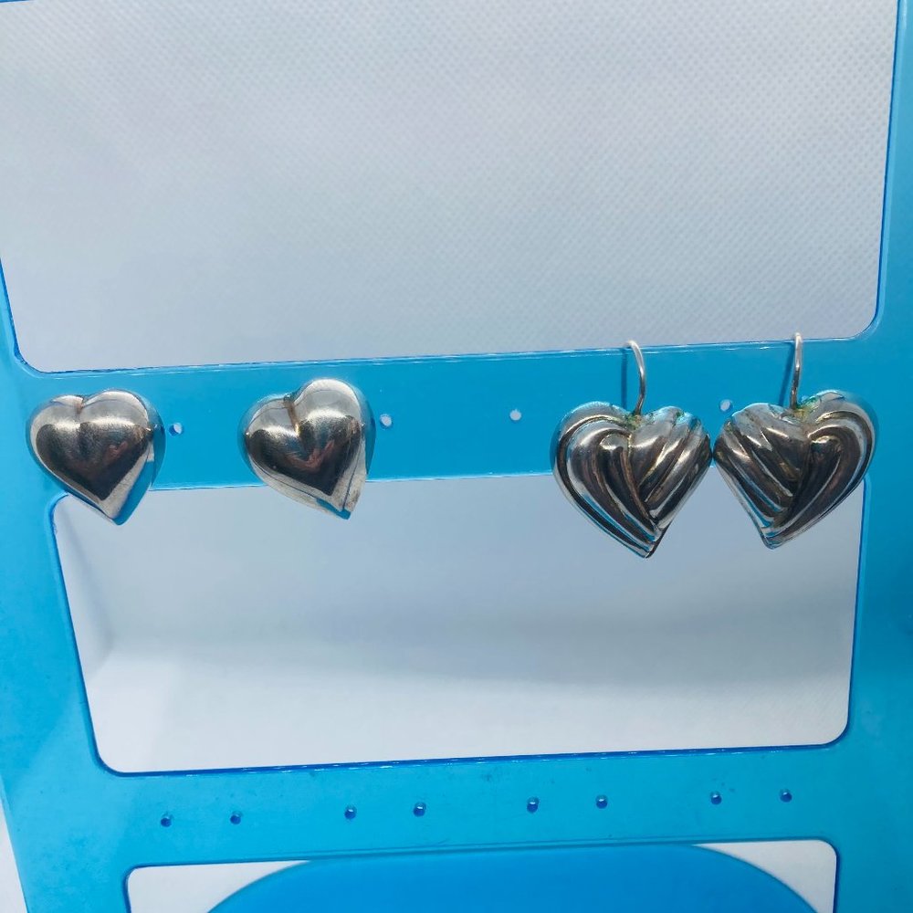 2 Pairs Sterling Heart Earrings 13 grams
